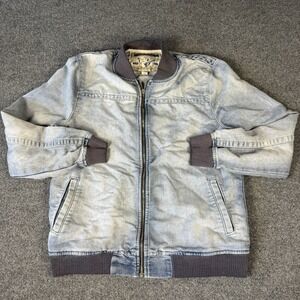 TRUE RELIGION Medium DENIM TRACK ZIP BOMBER JACKET BLUE CHILL INDIGO